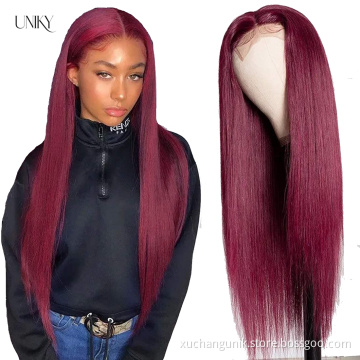 Wholesale burgundy 99J or 1B/99J Color Straight Wig 4*4 13*4 13*6 Frontal 100% Brazilian Full Lace Front Wigs With Baby Hair